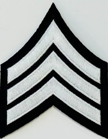 SERGEANT (SGT) CHEVRONS - WHITE on BLACK - SOLD in PAIRS.